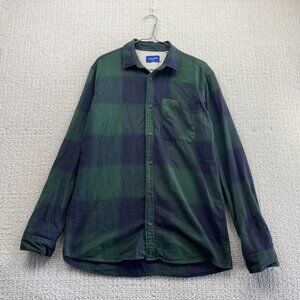 JACK & JONES Flannel Plaid Button Up Shirt Green / Blue Men Sz L Camp Lumberjack